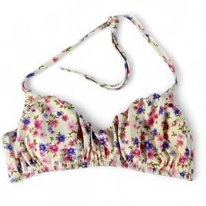 Shade & Shore Floral Bikini Top Women Size 4-6 Pink Purple Cream